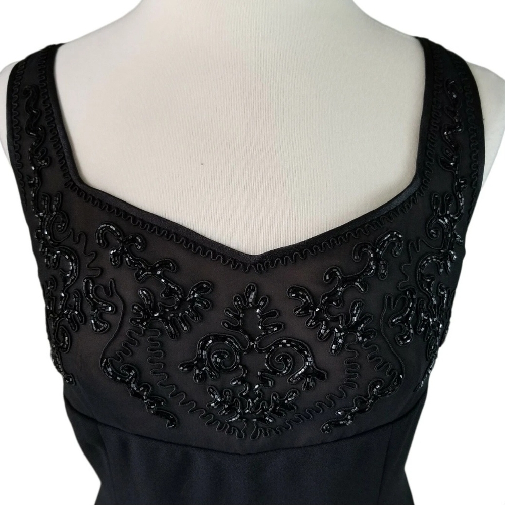 Donna Morgan Black Sleeveless Dress SZ 8 Knee Length Beaded Cocktail Party LBD - Picture 2 of 12